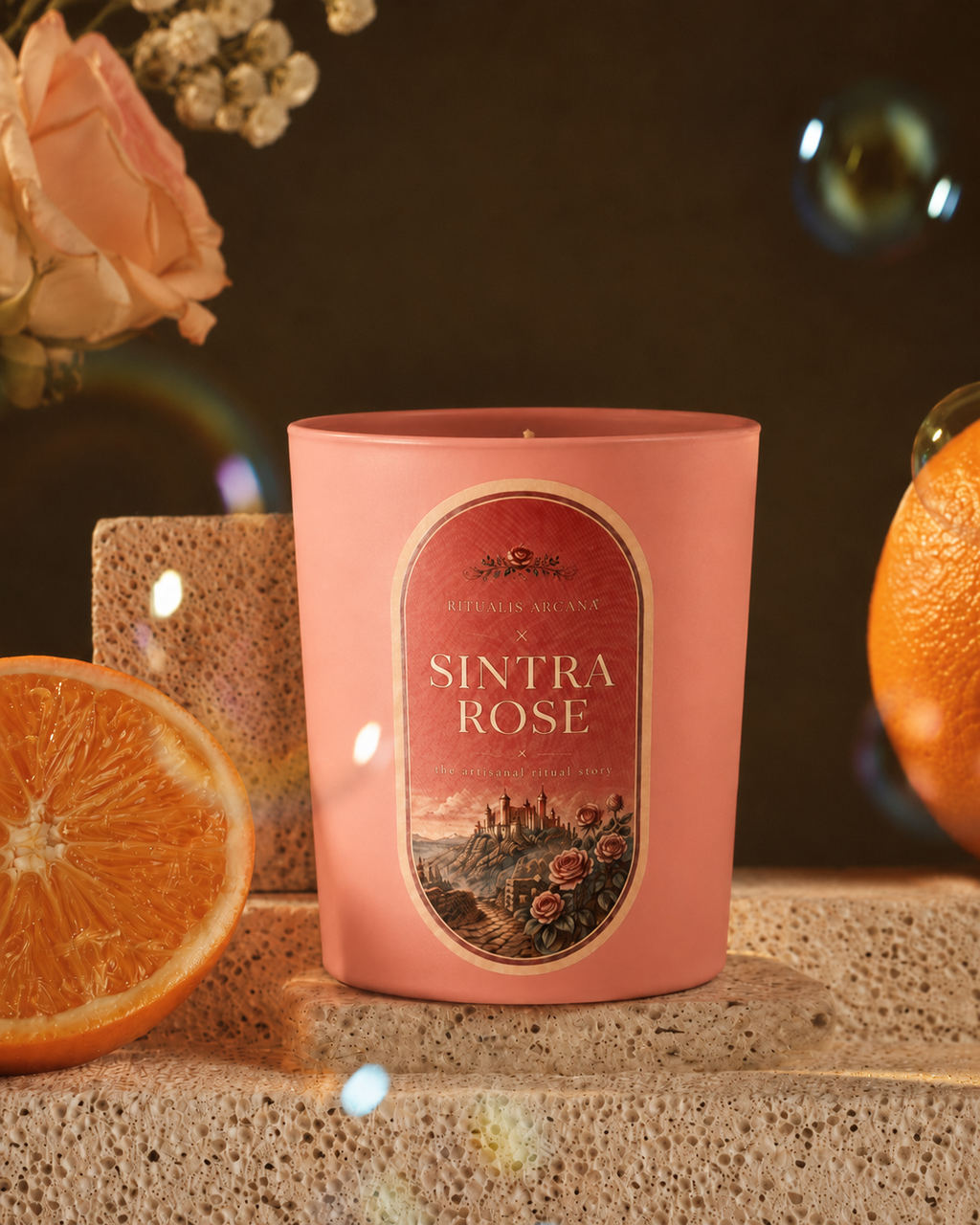 SINTRA ROSE-SCENTED CANDLE-NATURAL COCONUT AND PALM WAX BLENDED